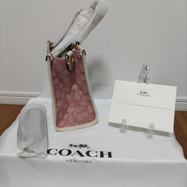 COACH コーチ トートバッグ ハンドバッグ ジャガード レザーピンク