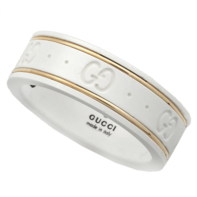 Gucci(グッチ)の【本物保証】 布袋付 超美品 グッチ GUCCI アイコンリング 指輪 シンセティックコランダム K18WG 18号 白 ホワイト メンズのアクセサリー(リング(指輪))の商品写真