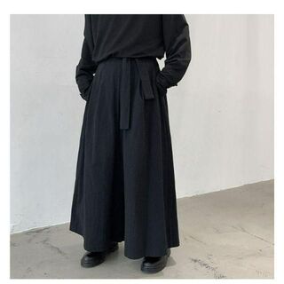 418▢11　袴パンツ　ブラック　リボン付き　モード系　オーバーサイズ　V系(カジュアルパンツ)