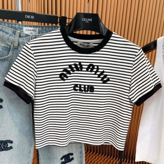MIU MIU ロゴプリント入りコットンTシャツ