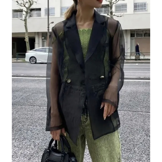 AMERI BUMPY SHEER DOUBLE JACKET ベージュ　F