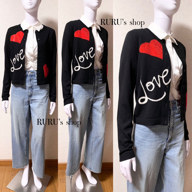 新品 alice+olivia Love クリスタルストーン ロゴ カーディガン