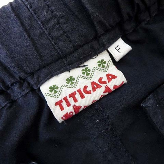 titicaca(チチカカ)のチチカカ パンツ ショート ハーフ カーゴパンツ ロゴ 刺繍 異素材 M-L 紺 レディースのパンツ(ショートパンツ)の商品写真