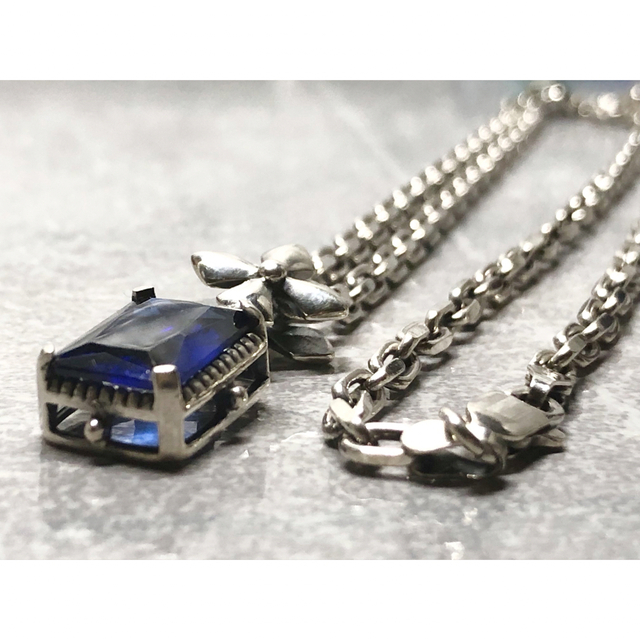 7060 シルバーネックレス トップ デカトップ 石付銀細工SILVER925