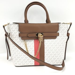 MICHAEL KORS 2WAYハンドバッグ サッチェルラージホワイトブラウン素材ライン