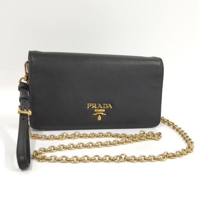 【極美品】PRADA チェーンウォレット レザー ブラック ゴールド