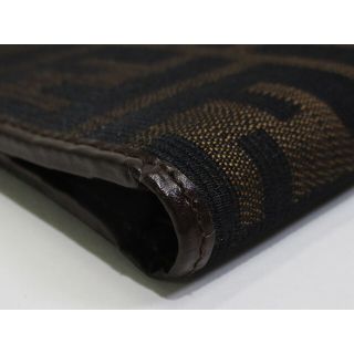 FENDI 二つ折り 札入れ 財布 カードケース ズッカ キャンバス レザー