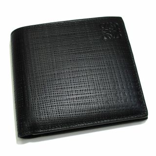 ロエベ(LOEWE)のLOEWE 二つ折り コンパクト財布 LINEN BLACK レザー ブラック(長財布)