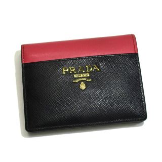 プラダ(PRADA)のPRADA 二つ折り コンパクト財布 レザー ブラック ピンク 1MV204(財布)