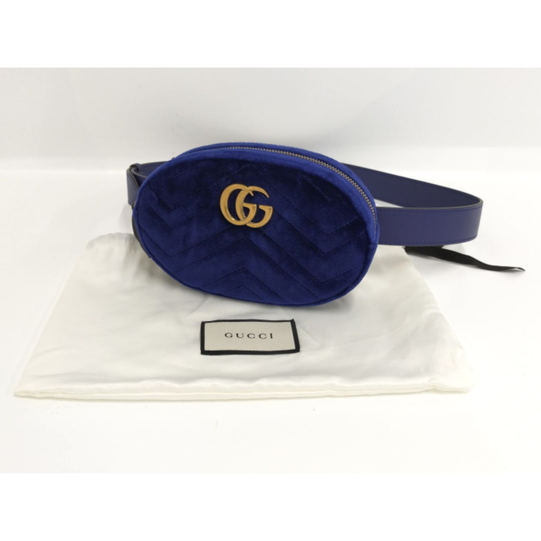 GUCCI ベルトバッグ GGマーモント スエード ブルー 476434