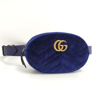 グッチ(Gucci)のGUCCI ベルトバッグ GGマーモント スエード ブルー 476434(ボディバッグ/ウエストポーチ)