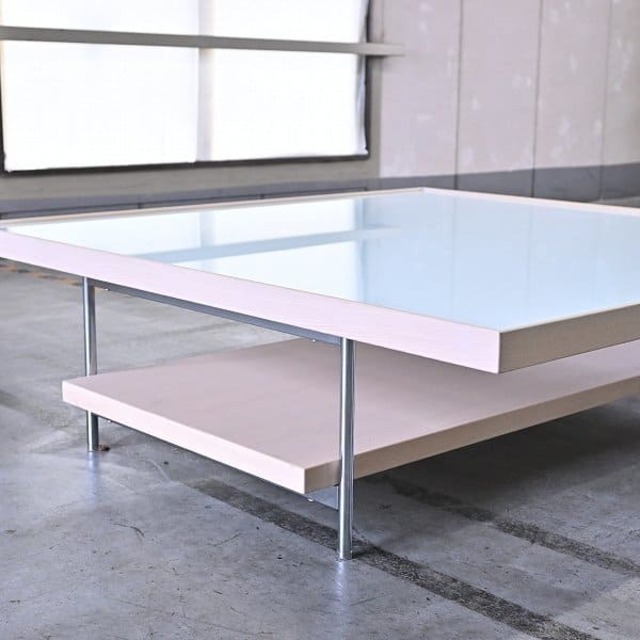 ★超美品 TIME&STYLE 28万「floating water table」センターテーブル オーク材 ガラス ローテーブル リビング 机 タイムアンドスタイル【家具/インテリア/USED家具ユーズド家具/リサイクル】