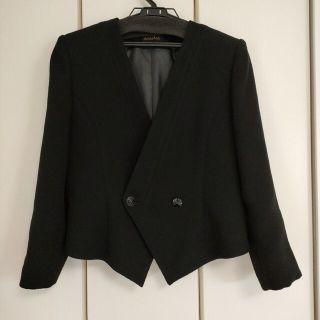 【日本製】ノーカラー　ジャケット　黒　レディース　11号
