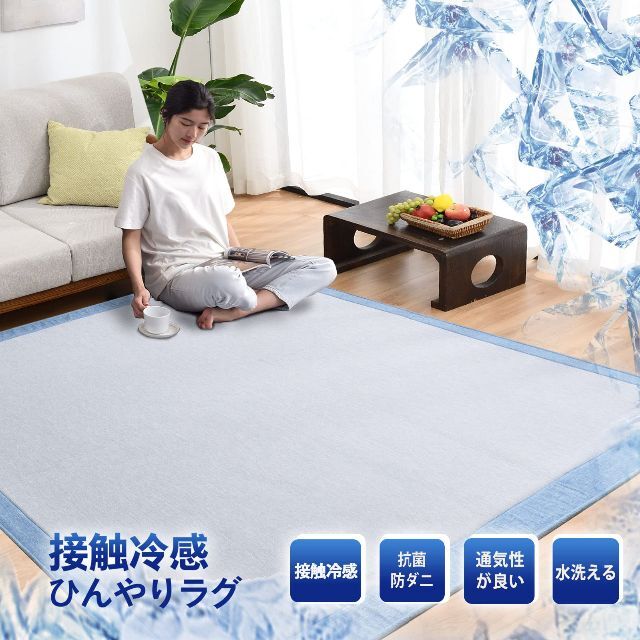 ラグ 夏用 ラグマット カーペット 2畳 厚7mm 約185×185cm 接触冷 5