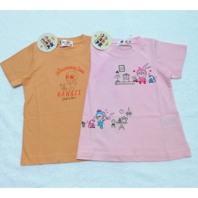 アンパンマン(アンパンマン)の新品　95cm　アンパンマン　女の子半袖Tシャツ2枚セット　ピンク×オレンジ キッズ/ベビー/マタニティのキッズ服女の子用(90cm~)(Tシャツ/カットソー)の商品写真