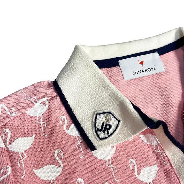 ジュン アンド ロペ 半袖ポロシャツ フラミンゴ 総柄 ピンク S 5