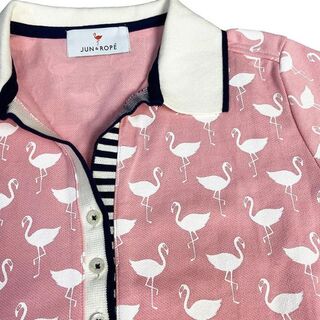 ジュン アンド ロペ 半袖ポロシャツ フラミンゴ 総柄 ピンク S