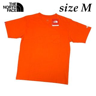 ザノースフェイス(THE NORTH FACE)の新品　Mサイズ　ノースフェイス　Vネック　Tシャツ　オレンジ　ポケット ティー(Tシャツ/カットソー(半袖/袖なし))