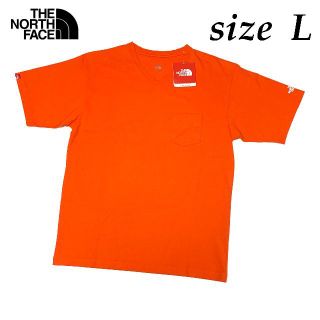 ザノースフェイス(THE NORTH FACE)の新品　Lサイズ　ノースフェイス　Vネック　Tシャツ　オレンジ　ポケット ティー(Tシャツ/カットソー(半袖/袖なし))