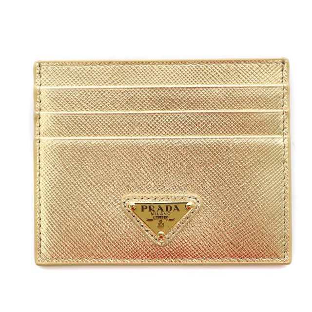 プラダ PRADA カードケース 名刺入れ 三角プレート レザー ゴールド-