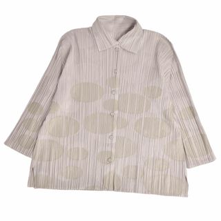 プリーツプリーズイッセイミヤケ(PLEATS PLEASE ISSEY MIYAKE)のプリーツプリーズ イッセイミヤケ PLEATS PLEASE カーディガン シャツ プリーツ ドット柄 トップス レディース 日本製 ３(L相当) ベージュ(カーディガン)