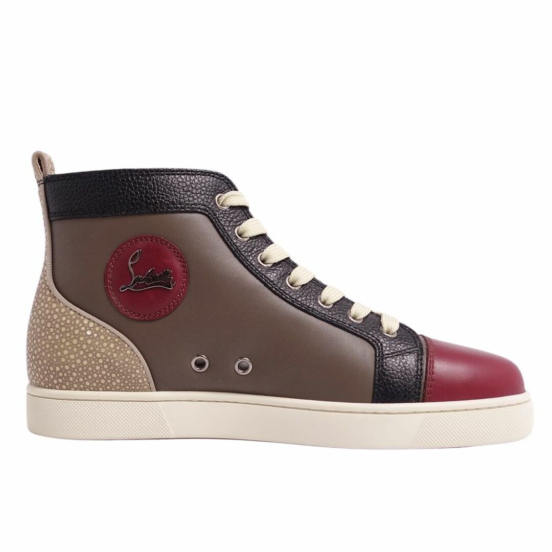 未使用 クリスチャンルブタン Christian Louboutin スニーカー LOUIS FLAT ハイカット レースアップ カーフレザー シューズ 靴 メンズ 40(25cm相当) ブラック/グレー/ボルドー 6