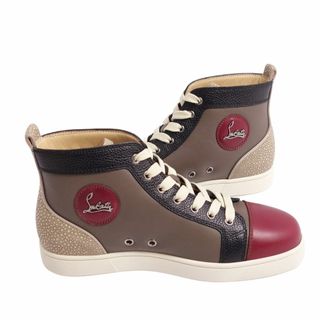 クリスチャンルブタン(Christian Louboutin)の未使用 クリスチャンルブタン Christian Louboutin スニーカー LOUIS FLAT ハイカット レースアップ カーフレザー シューズ 靴 メンズ 40(25cm相当) ブラック/グレー/ボルドー(スニーカー)