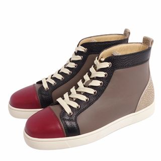 未使用 クリスチャンルブタン Christian Louboutin スニーカー LOUIS FLAT ハイカット レースアップ カーフレザー シューズ 靴 メンズ 40(25cm相当) ブラック/グレー/ボルドー