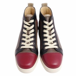 未使用 クリスチャンルブタン Christian Louboutin スニーカー LOUIS FLAT ハイカット レースアップ カーフレザー シューズ 靴 メンズ 40(25cm相当) ブラック/グレー/ボルドー