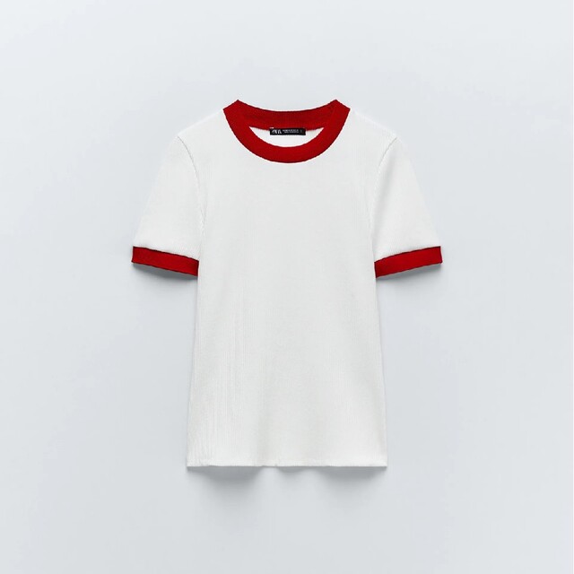 ZARA(ザラ)のZara レア　リブトップス　Mサイズ　レトロ風 レディースのトップス(Tシャツ(半袖/袖なし))の商品写真