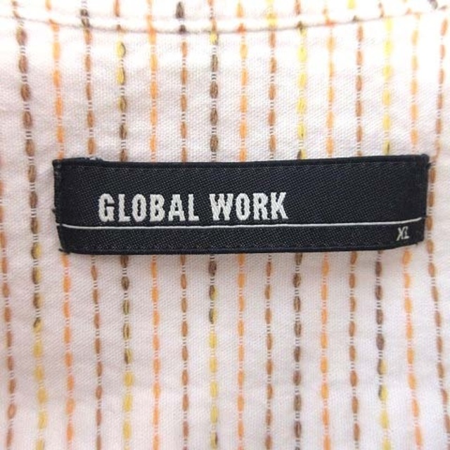 GLOBAL WORK(グローバルワーク)のグローバルワーク カジュアルシャツ 半袖 ボーダー ステッチ XL 白 ■MO メンズのトップス(シャツ)の商品写真