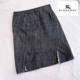 バーバリー(BURBERRY)の【美品】バーバリー ロンドン BURBERRY デニム スカート ノバチェック(ひざ丈スカート)