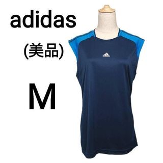アディダス(adidas)の⭕フロントロゴ入　アディダス　メンズ半袖プルオーバー　Ｔシャツ　青　白　水色　M(Tシャツ(半袖/袖なし))