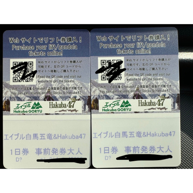 HAKUBA(ハクバ)の【2枚】白馬五竜 & 47 共通リフト券 【2枚】 チケットの施設利用券(スキー場)の商品写真
