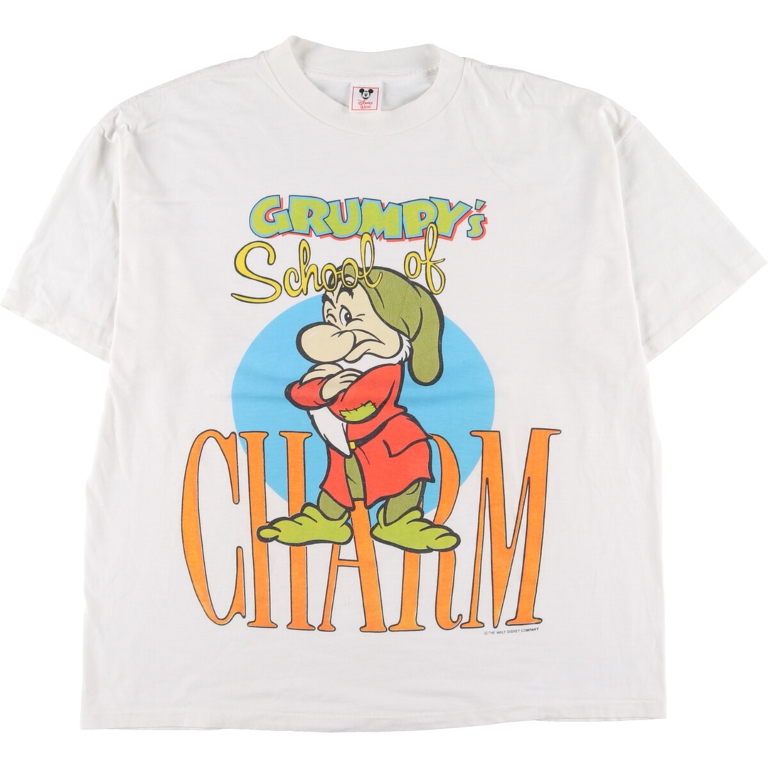 69cm身幅80年代 DISNEY WEAR 白雪姫 七人の小人 GRUMPY おこりんぼ キャラクタープリントTシャツ USA製 メンズXL ヴィンテージ /eaa328804