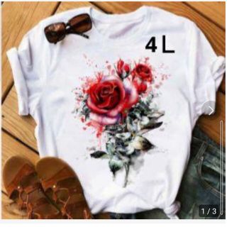 新品大きいサイズ4Ｌ薔薇プリントカットソーTシャツチュニック(Tシャツ(半袖/袖なし))