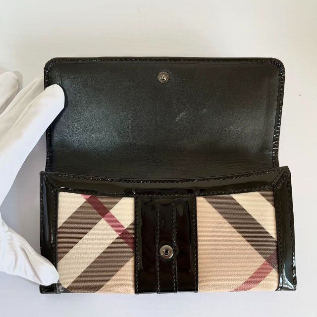 BURBERRY バーバリー 長財布 Wホック ノバチェック エナメル PVC 流行