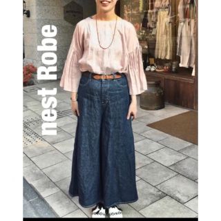 ネストローブ(nest Robe)の●新品●nest Robe【ネストローブ】リネンデニムワイドパンツ  タグ付き(バギーパンツ)