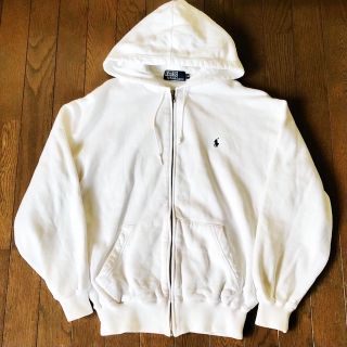 ポロラルフローレン(POLO RALPH LAUREN)の【美品】ポロラルフローレン肉厚フーディ パーカー 白 コットンロゴ　ユニセックス(パーカー)