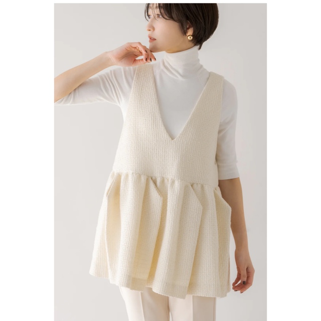 レディースregleam ツイードペプラムベストホワイトTWEED PEPLUM VEST