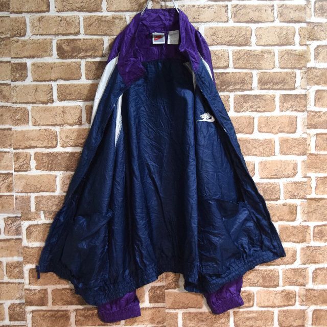 《ナイキ》90s銀タグ　刺繍ロゴ　紺×紫×白　XXL　ナイロンジャケット 4
