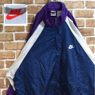 ナイキ》90s銀タグ 刺繍ロゴ 紺×紫×白 XXL ナイロンジャケット-