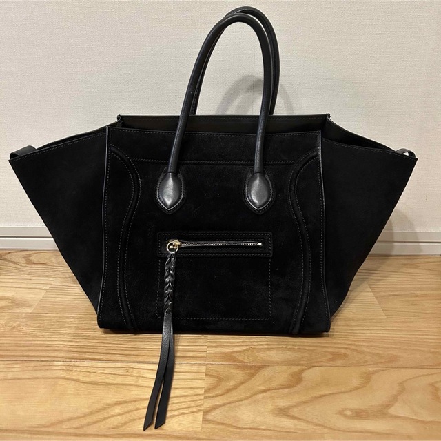 【超美品】CELINE ラゲージ ファントム スエード 黒　袋付きファスナー×1サイズSIZE