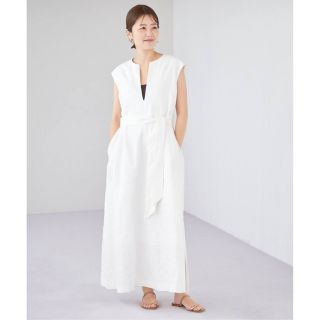 プラージュ(Plage)の新品タグ付き　Plage Linen フレア ワンピース　ホワイト38(ロングワンピース/マキシワンピース)