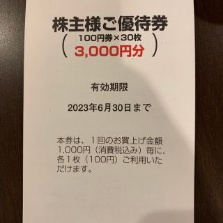 ユナイテッド・スーパーマーケット・ホールディングス　株主優待　3000円(ショッピング)