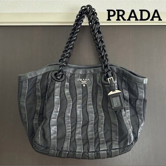 PRADA   プラダ　ストライプ　ハンドバッグ　チェーンバッグ