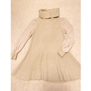 スナイデル(SNIDEL)のsnidel 袖シースル シフォンタートルニットフレアワンピース 石原さとみ❤︎(ミニワンピース)