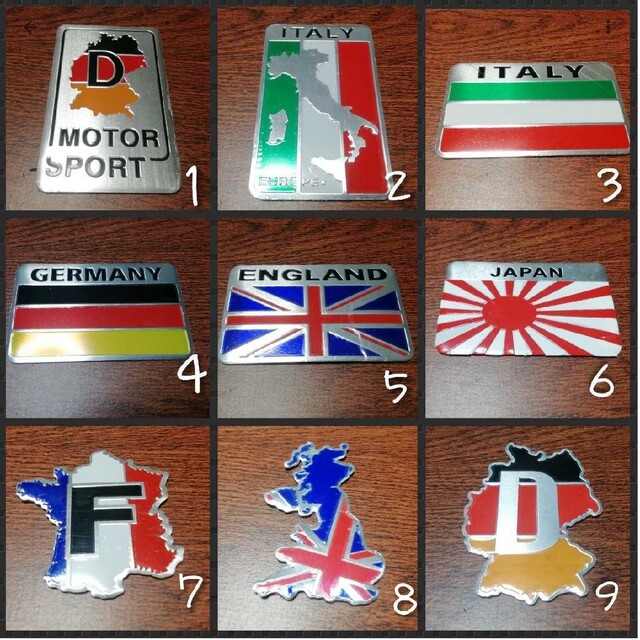 国旗 エンブレム ドイツ イタリア イギリス 日本 フランス 選択 自動車/バイクの自動車(車外アクセサリ)の商品写真
