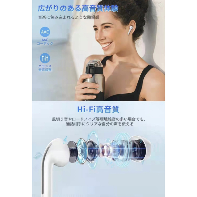 新品 Bluetoothイヤホンワイヤレスイヤホン40時間連続再生(ホワイト) スマホ/家電/カメラのオーディオ機器(ヘッドフォン/イヤフォン)の商品写真