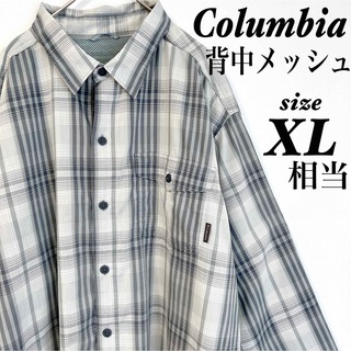 コロンビア(Columbia)のコロンビア シャツ 長袖 メッシュ ブルー チェックシャツ オーバーサイズ 古着(シャツ)